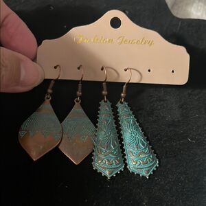Earrings Jewelry Blue and Coppery Color Dangle Drop Earrings